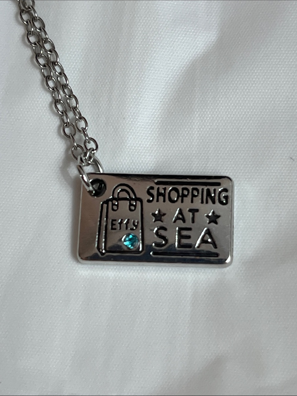 Effy “Shopping At Sea” Silver Tone Tag Pendant with Blue Accent on 22” necklace